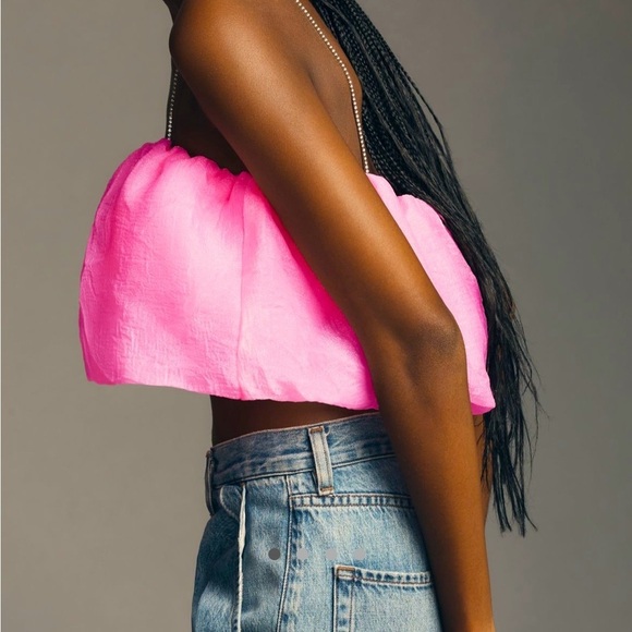 NWT Anthropologie Maeve Diamond-Strap Crop Top Hot Pink Barbiecore Size  Large - Picture 3 of 8